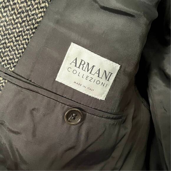 Armani Collezioni Brown Herringbone Stripe Blazer Mens Size EU 52R Wool Silk - Picture 10 of 13